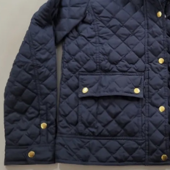 J Crew Quilted Puffer Down Jacket Womens Sz XS Corduroy Collar Navy Blue Gold - Picture 6 of 13